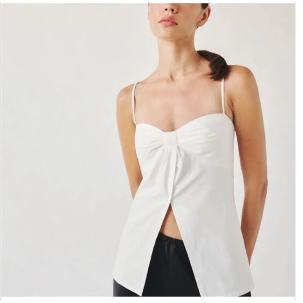 Reformation Jaylin Top White Organic Cotton Twist Front Cami Smocked Back Small